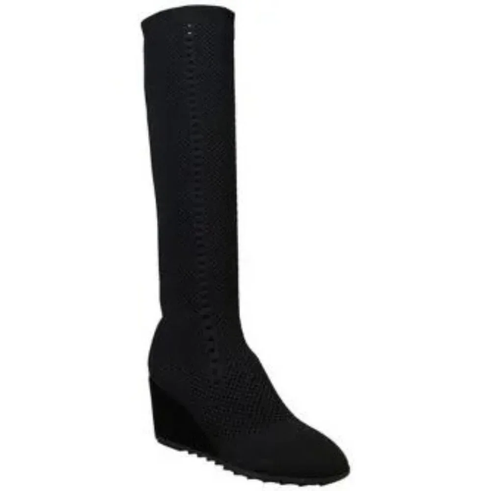 Eileen Fisher Kasana Tall Wedge Knit Boots Black Size 8 New - Picture 6 of 11